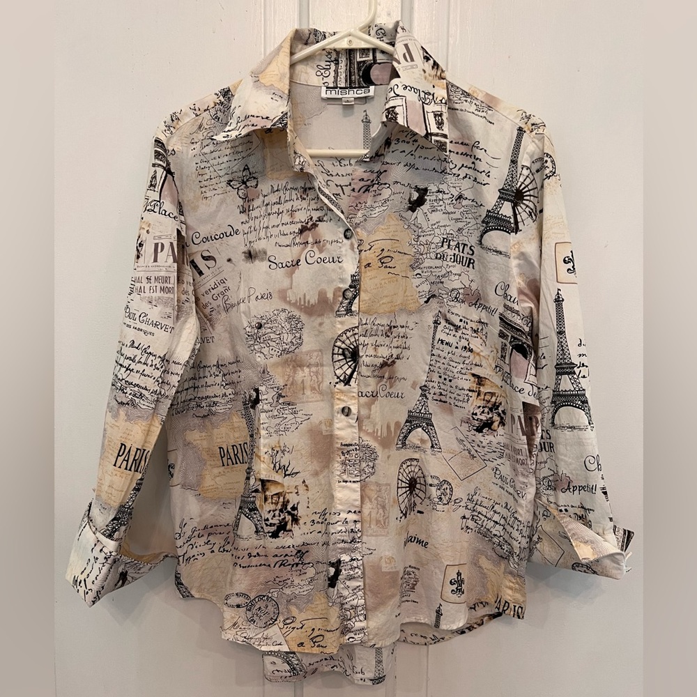 Mishca 3/4  Sleeve Fitted Paris Pattern Blouse size L